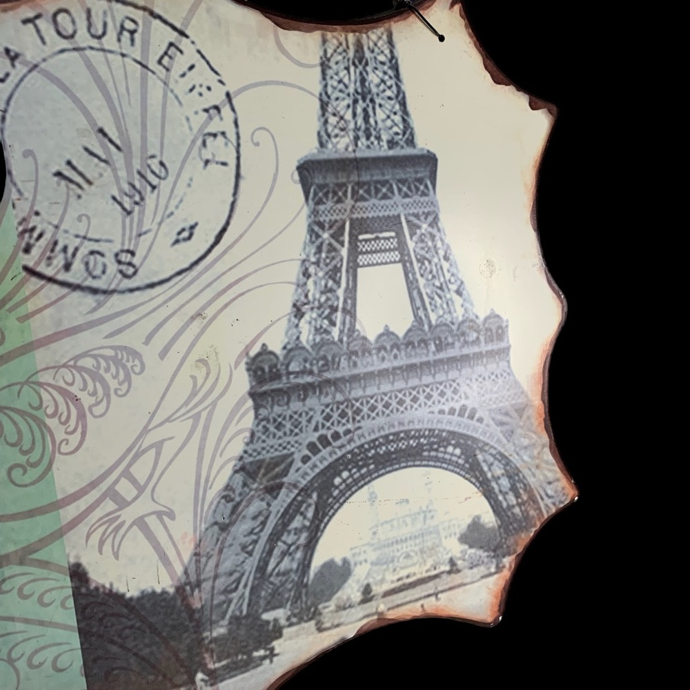 Paris Eiffel Tower Magnetic Memo Board Tin Wall Decor WithWire Hanger Distressed - Picture 3 of 8